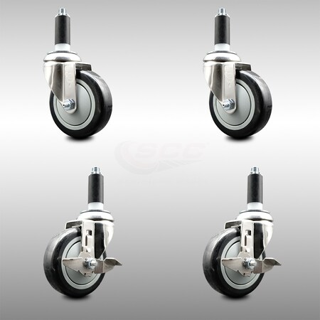Service Caster 4 Inch 316SS Black Poly Swivel 1 Inch Expanding Stem Caster Brake SCC, 2PK SCC-SS316EX20S414-PPUB-BLK-2-TLB-2-1